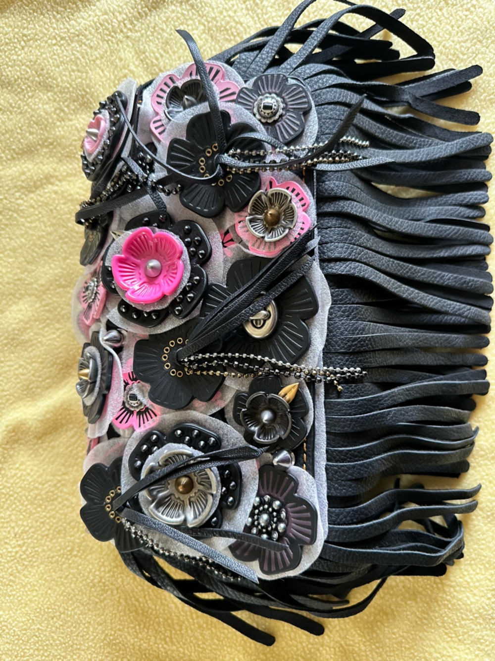 Coach Black & Pink Tea Rose Fringe Dinky